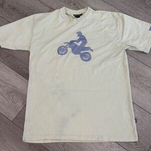 BMW Motorrad Graphic T-Shirt‎ Mens XXL Cream Blue Motorcycle Rider Cotton Tee